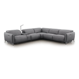 Bronte Modular Genuine Leather Sofa with Dual Electric Recliners, Electric Headrests, LED Light Console, Wireless Charging & Storage