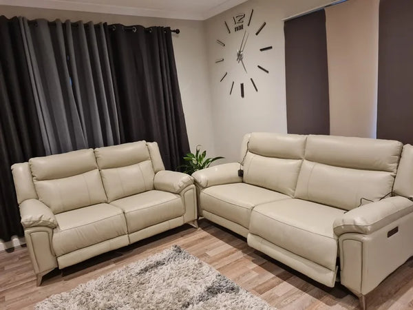 Velento 3 Seat Genuine Leather Dual Electric Recliner- Cream customer photo