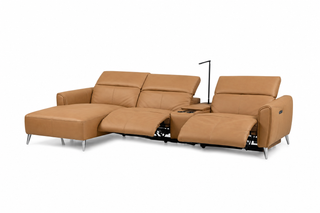 Bronte 3 Seater With Console & LHF Chaise, shown in Oslo-Antelope leather - left-hand facing chaise