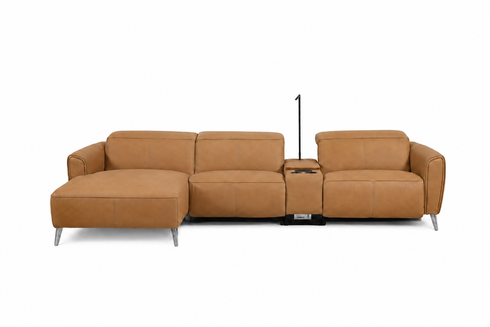 3 Seater With Console & LHF Chaise configuration, shown in Oslo-Antelope (Tan)