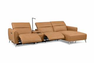 Bronte 3 Seater With Console & RHF Chaise, shown in Oslo-Antelope leather - angled view