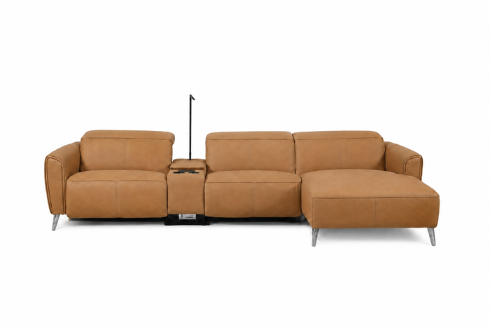 3 Seater With Console & RHF Chaise configuration, shown in Oslo-Antelope (Tan)