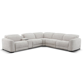 Windsor Modular Fabric Lounge with Dual Electric Recliners, Electric Headrests & Console with Wireless Charging & Cup Holders - Cobblestone