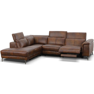 Dromana 5 Seat LHF Genuine Leather Corner Terminal With Electric Recliner - Cognac Brown