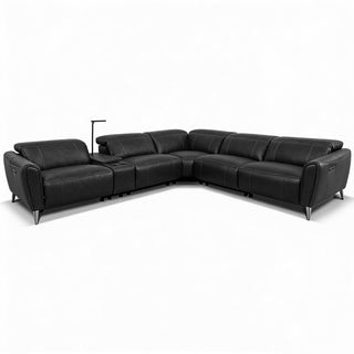Bronte Modular Genuine Leather Sofa with Dual Electric Recliners, Electric Headrests, LED Light Console, Wireless Charging & Storage