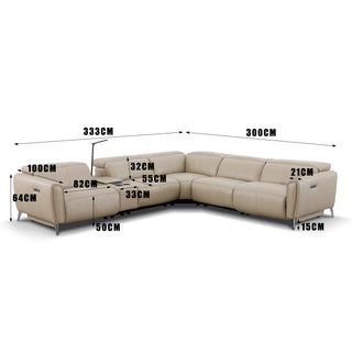Bronte Modular Genuine Leather Sofa with Dual Electric Recliners, Electric Headrests, LED Light Console, Wireless Charging & Storage