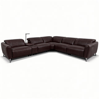 Bronte Modular Genuine Leather Sofa with Dual Electric Recliners, Electric Headrests, LED Light Console, Wireless Charging & Storage