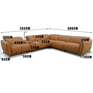 Bronte Genuine Leather lounge with Electric Recliners, Electric Headrests & Console