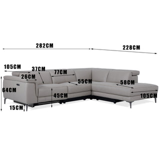 Dromana 5 Seat Leather Corner Sofa with Electric Recliners