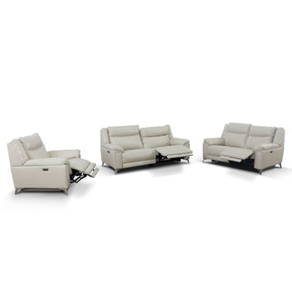 Velento 3 Seat Genuine Leather Dual Electric Recliner- Cream