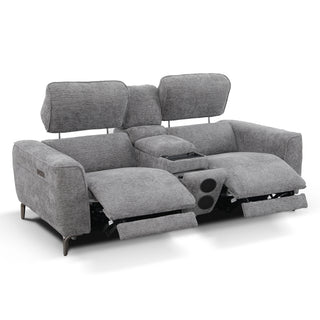 Tivoli 2 Seat Fabric Dual Electric Recliner with Electric Telescopic Headrests, Console, Wireless Charging & Speakers - Charcoal