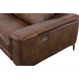 Dromana 5 Seat LHF Genuine Leather Corner Terminal With Electric Recliner - Cognac Brown
