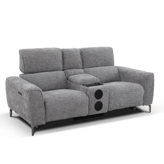 Tivoli 2 Seat Fabric Dual Electric Recliner with Electric Telescopic Headrests, Console, Wireless Charging & Speakers - Charcoal