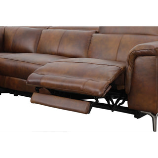 Dromana 5 Seat RHF Genuine Leather Corner Terminal With Electric Recliner - Cognac Brown