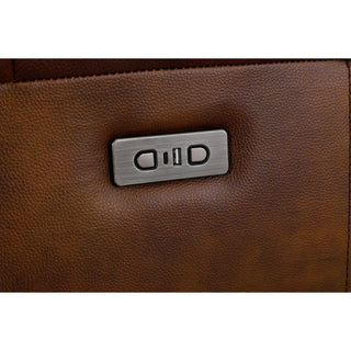 Dromana 5 Seat LHF Genuine Leather Corner Terminal With Electric Recliner - Cognac Brown