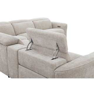 Windsor Modular Fabric Lounge with Dual Electric Recliners, Electric Headrests & Console with Wireless Charging & Cup Holders - Cobblestone