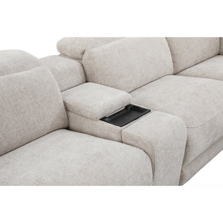 Windsor Modular Fabric Lounge with Dual Electric Recliners, Electric Headrests & Console with Wireless Charging & Cup Holders - Cobblestone