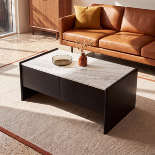 Ares Black Marble Top Coffee Table with Drawers