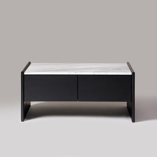 Ares black marble top coffee table with drawers, front view