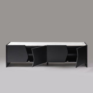 Ares black matte TV unit with doors open