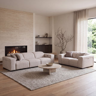 Aspen electric recliner sofa in Chocolate fabric - styled living room