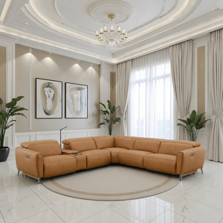 Bronte Modular Genuine Leather Sofa with Dual Electric Recliners, Electric Headrests, LED Light Console, Wireless Charging & Storage