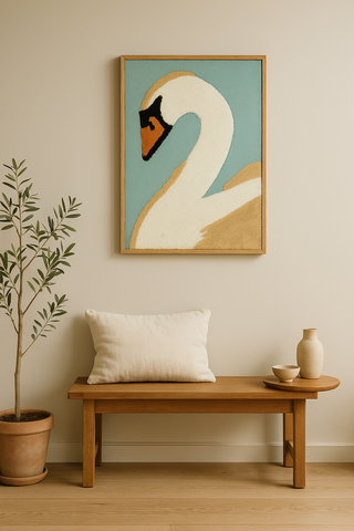 Swan - Cotton Embroidered Wooden Frame