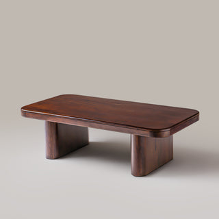 Cinder coffee table angled view showing slab legs