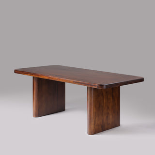 Cinder dark brown dining table, front view