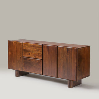 Cinder sideboard with drawer open showing handle-free rounded edge
