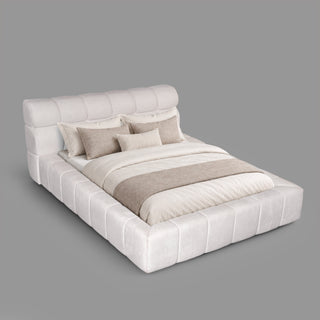 Marshmallow Cloud Bed - styled with bedding, angled view