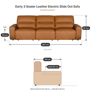 Darly 3 Seater Leather Electric Slide Out Sofa - dimensions 1