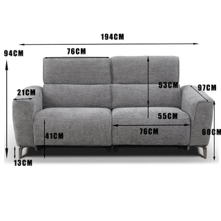 Tivoli 3 Seater Dual Electric Recliner with Electric Telescopic Headrests -Charcoal