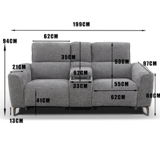 Tivoli 2 Seat Dual Electric Recliner with Electric Telescopic Headrests, Console, Wireless Charging & Speakers - Charcoal