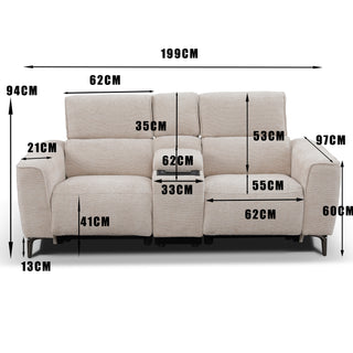 Tivoli 2 Seat Dual Electric Recliner with Electric Telescopic Headrests, Console, Wireless Charging & Speakers - Ivory