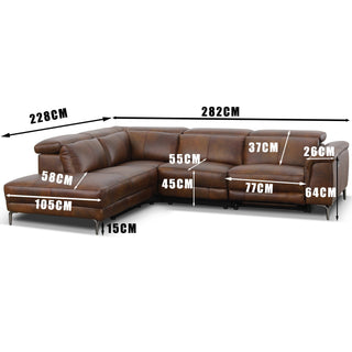 Dromana 5 Seat RHF Genuine Leather Corner Terminal With Electric Recliner - Cognac Brown