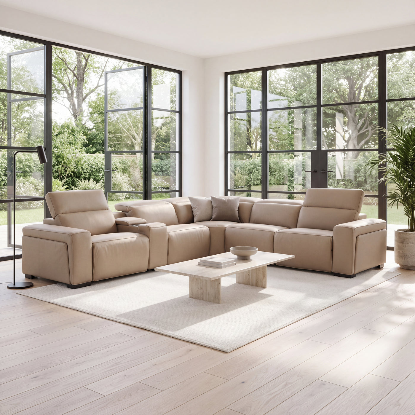 Hilton Premium Leather Modular Lounge With Dual Electric Recliners, Power Headrests & Smart Console