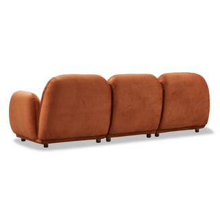 Luna 3 Seat Velvet Fabric Sofa - Rust