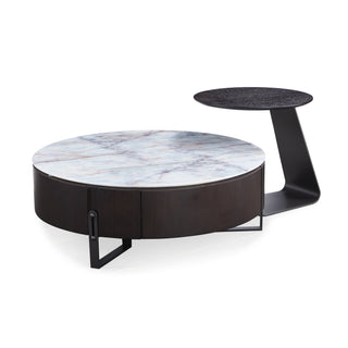 Orion Marble Coffee Table Set with Metal Base and Drawer