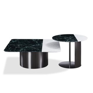 Domus Natural Marble Coffee Table Set With Titanium Grey Stainless Steel Base