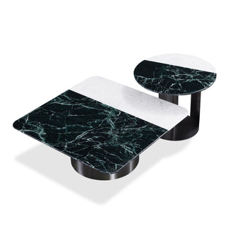 Domus Natural Marble Coffee Table Set With Titanium Grey Stainless Steel Base