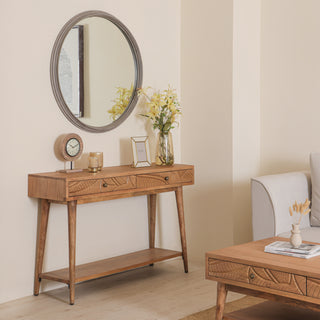Canopy Hand- Carved Console Table W/2 Drawers