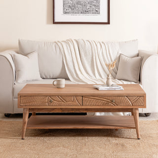 Canopy Mango Wood Hand-Carved Coffee Table With Drawers