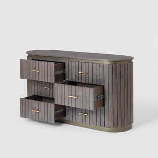 Piano Mango Wood 6 Drawer Dresser – Smoky Grey