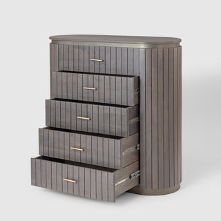 Piano Mango Wood 5 Drawer Tallboy – Smoky Grey