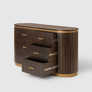 Piano Mango Wood 6 Drawer Dresser Walnut