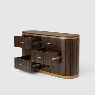 Piano Mango Wood 6 Drawer Dresser Walnut