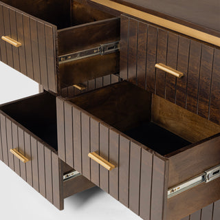 Piano Mango Wood 6 Drawer Dresser Walnut