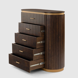 Piano Mango Wood 5 Drawer Tallboy – Walnut