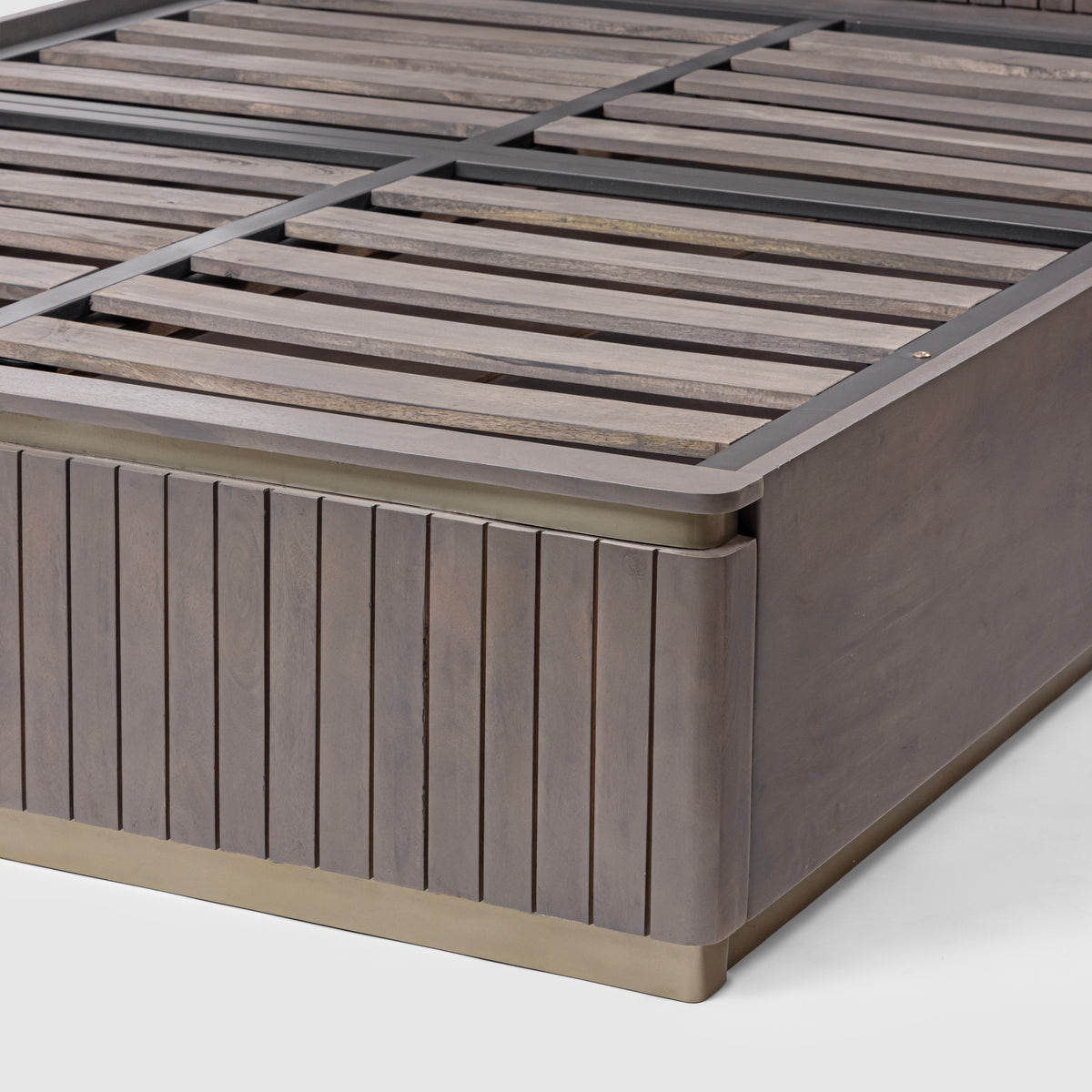 Piano King Bed with Hydraulic Lift – Mango Wood, Smoky Grey